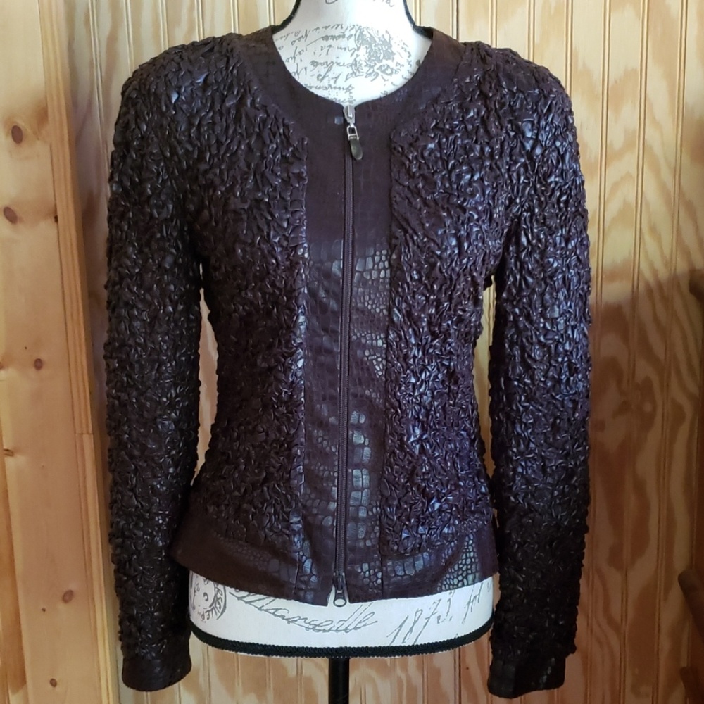 Joseph Ribkoff Brown Packable Croc Trim Jacket